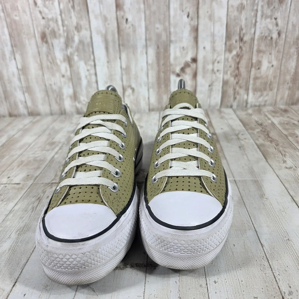 Converse Chuck Taylor All Star Lift Platform Olive Green Perforated Leather 8 - Picture 4 of 8